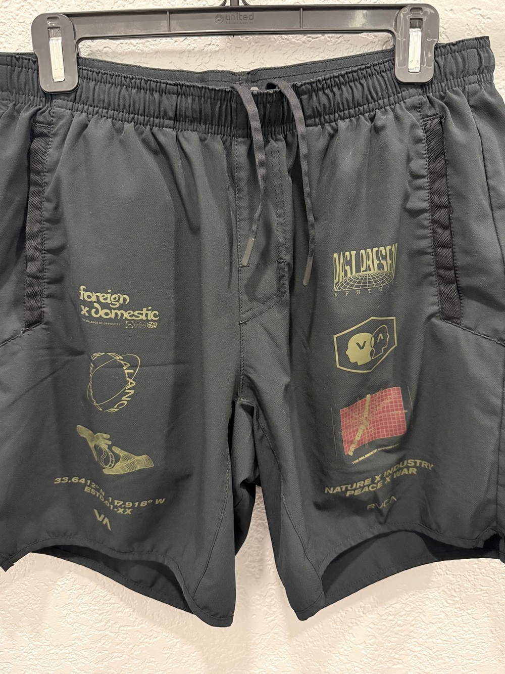 RVCA Black Athletic Men’s Graphic Shorts with Gold Accents